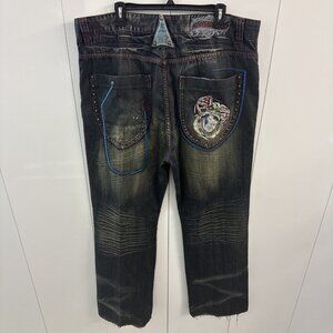 VTG Angelino Mens Dark Wash Detailed Distressed Jeans sz 42X34 Embroidered (N15)